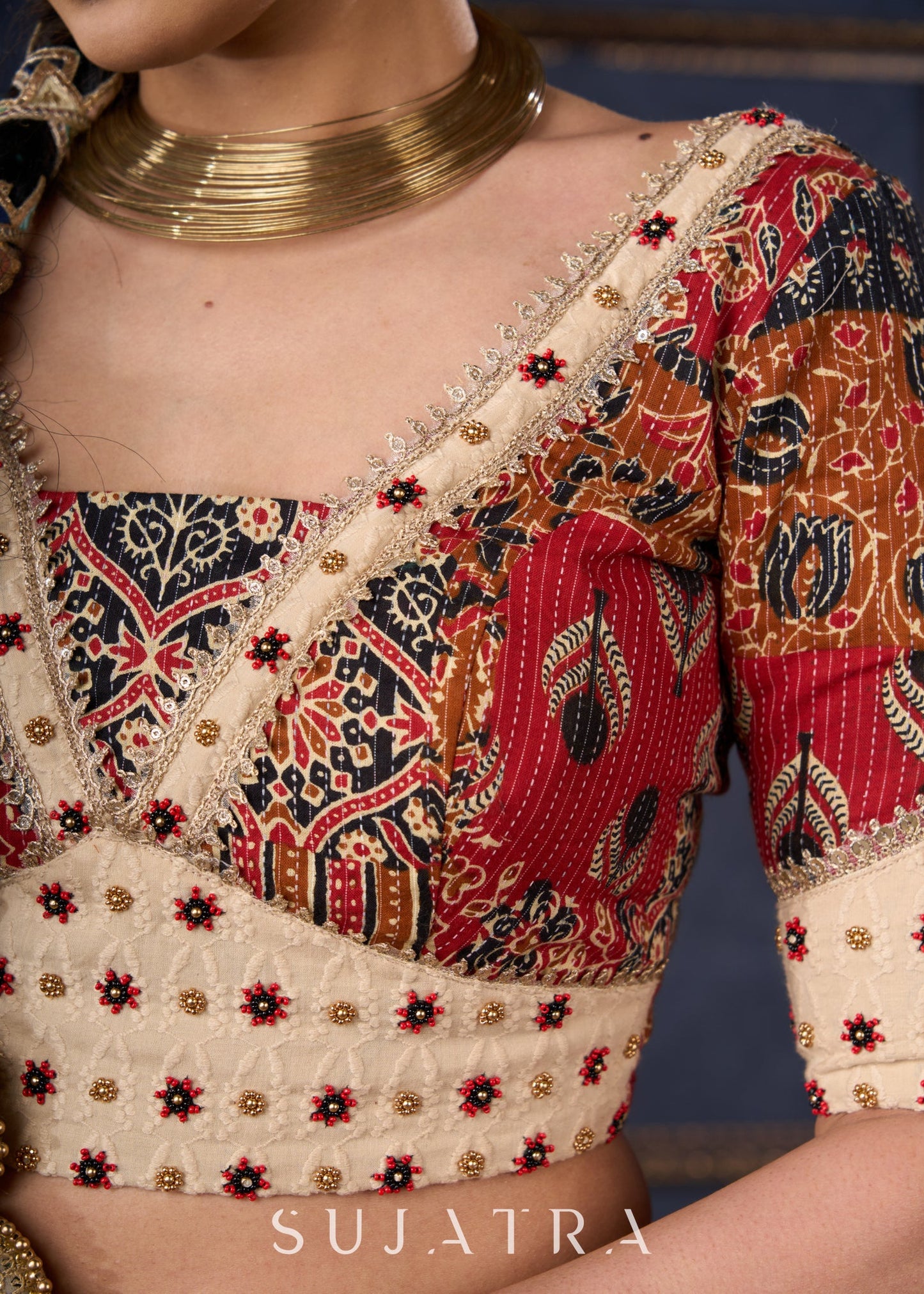 Elegant Maroon Printed Kantha Lehenga With Matching Blouse & Embroidered Dupatta .