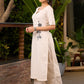 Off-White Cotton Kurta with Hand Painted Motif on One Side - Pant Optional