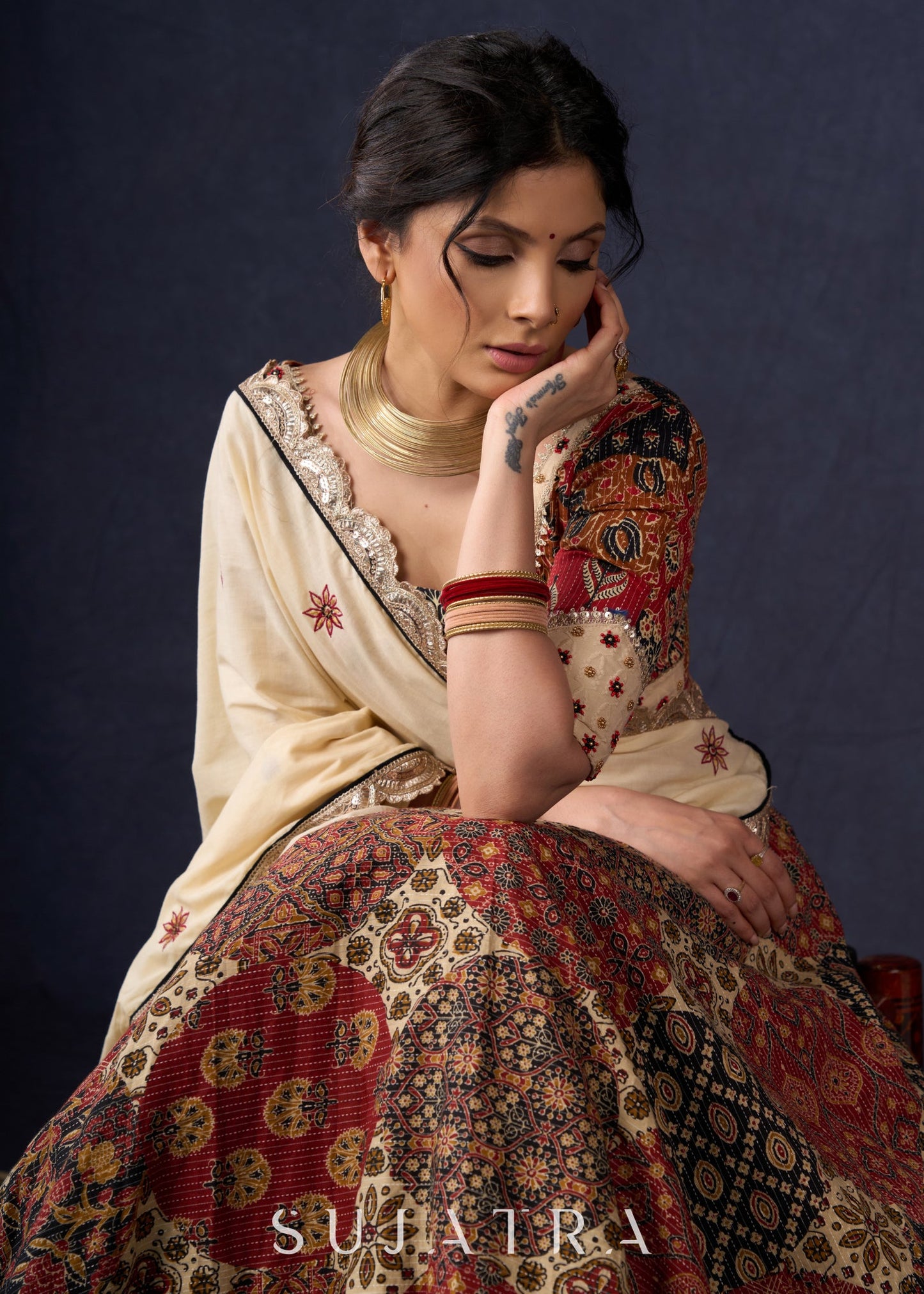 Elegant Maroon Printed Kantha Lehenga With Matching Blouse & Embroidered Dupatta .