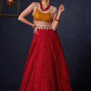 Beautiful Red Bandhani Lehenga With Mustard Embroidered Blouse & Matching Dupatta.