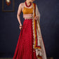 Beautiful Red Bandhani Lehenga With Mustard Embroidered Blouse & Matching Dupatta.