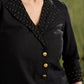 Black Cotton Silk Top With Hand Embellished Reverse Collar