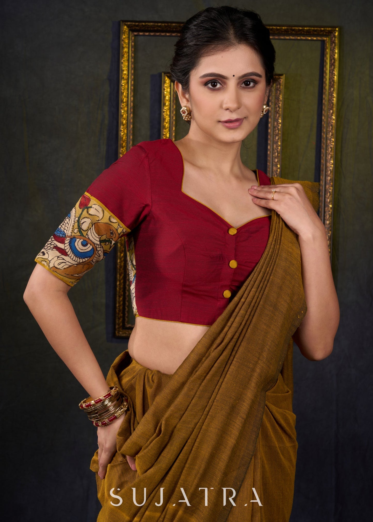 Elegant Maroon Kalamkari Blouse