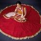 Beautiful Red Bandhani Lehenga With Mustard Embroidered Blouse & Matching Dupatta.