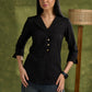 Black Cotton Silk Top With Hand Embellished Reverse Collar