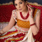 Beautiful Red Bandhani Lehenga With Mustard Embroidered Blouse & Matching Dupatta.