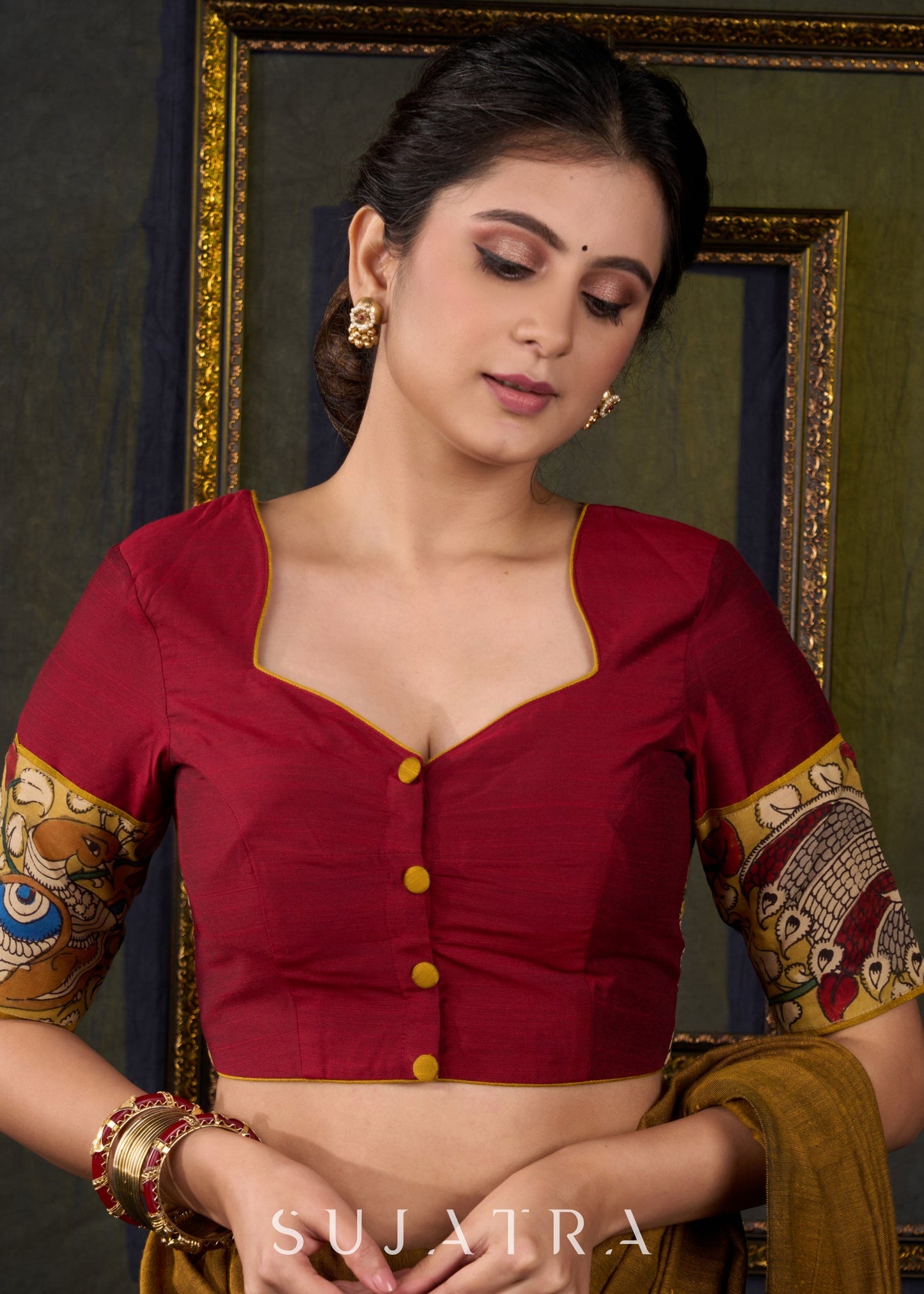 Elegant Maroon Kalamkari Blouse