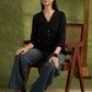 Black Cotton Silk Top With Hand Embellished Reverse Collar