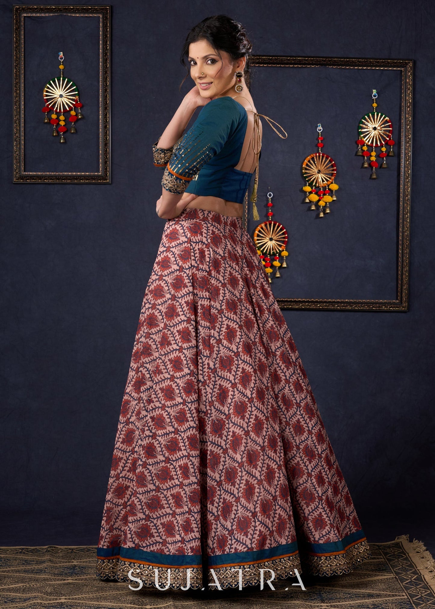 Graceful Printed Lehenga With Gold Embroidered Blouse & Matching Dupatta.