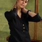 Black Cotton Silk Top With Hand Embellished Reverse Collar