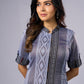 Elegant Grey Cotton Tunic with Ikat Details