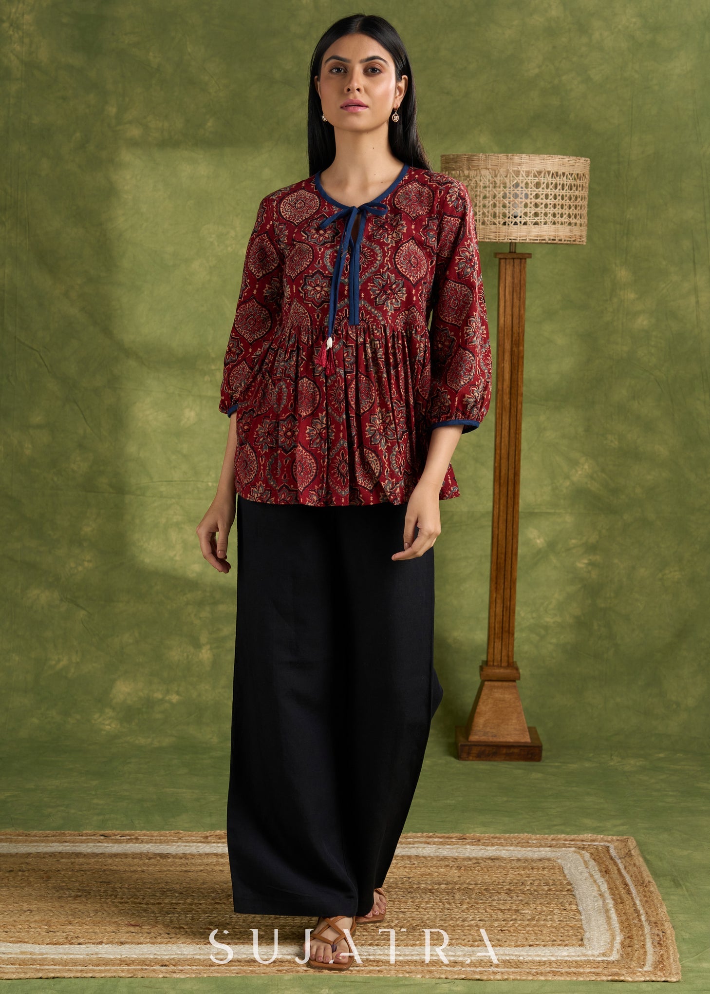 Maroon Cotton Hand Blocked Ajrakh Top