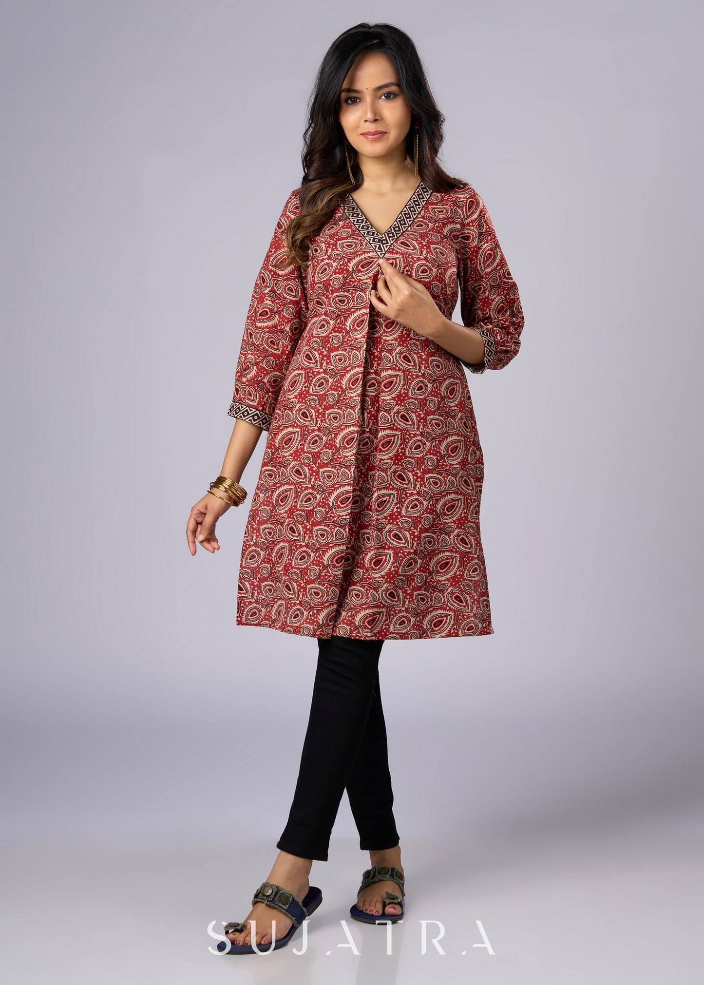 Elegant Maroon Cotton Ajrakh Tunic