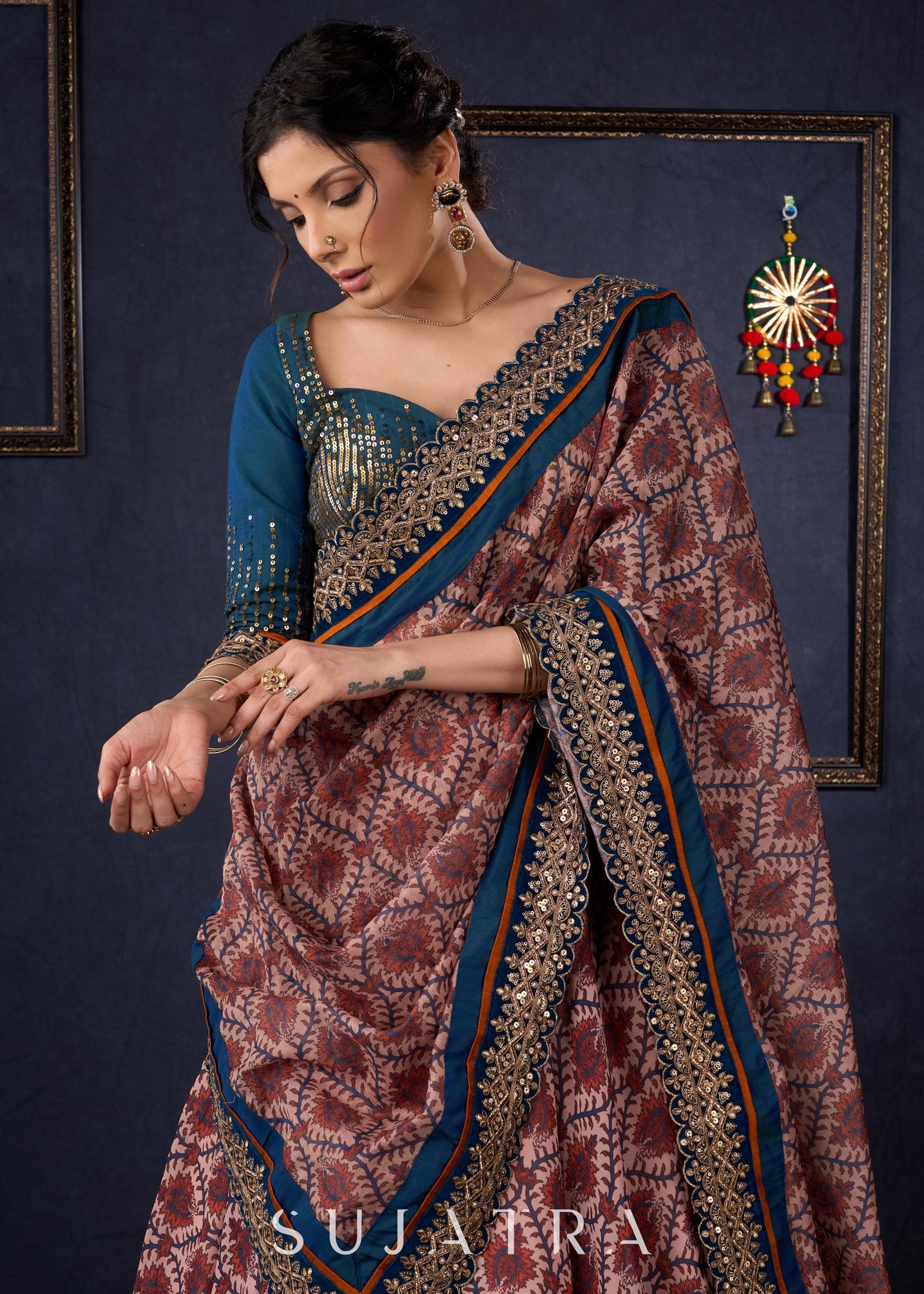 Graceful Printed Lehenga With Gold Embroidered Blouse & Matching Dupatta.