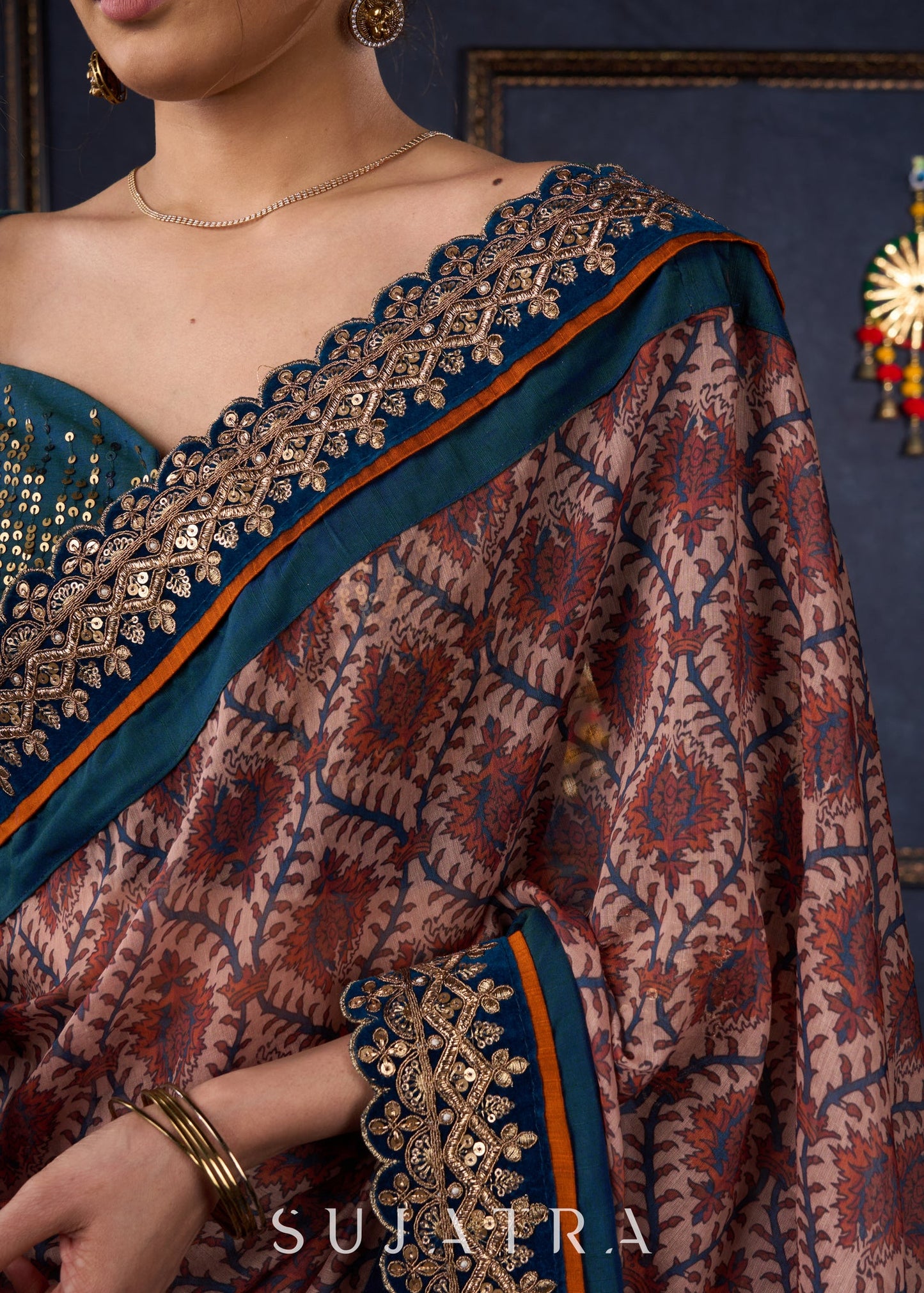 Graceful Printed Lehenga With Gold Embroidered Blouse & Matching Dupatta.