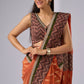 Exclusive orange cotton saree with multi Ajrakh border