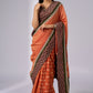 Exclusive orange cotton saree with multi Ajrakh border