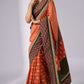 Exclusive orange cotton saree with multi Ajrakh border