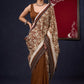 Combination of Exclusive hand block Fakira Print & Dark Rust Handloom Cotton Saree