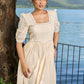 Graceful off white hakoba dress highlighted with mirror & macrame laces