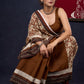 Combination of Exclusive hand block Fakira Print & Dark Rust Handloom Cotton Saree