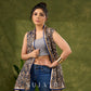 Flowy Grey Kalamkari Floral Asymmetrical Shrug With Delicate Golden Touch For Free Spirited Style