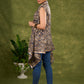 Flowy Grey Kalamkari Floral Asymmetrical Shrug With Delicate Golden Touch For Free Spirited Style