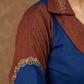 Rust & navy blue cotton blouse with subtle embroidery and a crisp collar for work & formal events