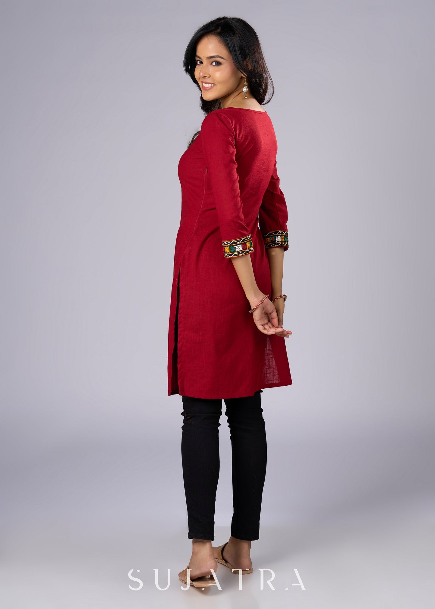 Classy Maroon Cotton Mirror Work Tunic