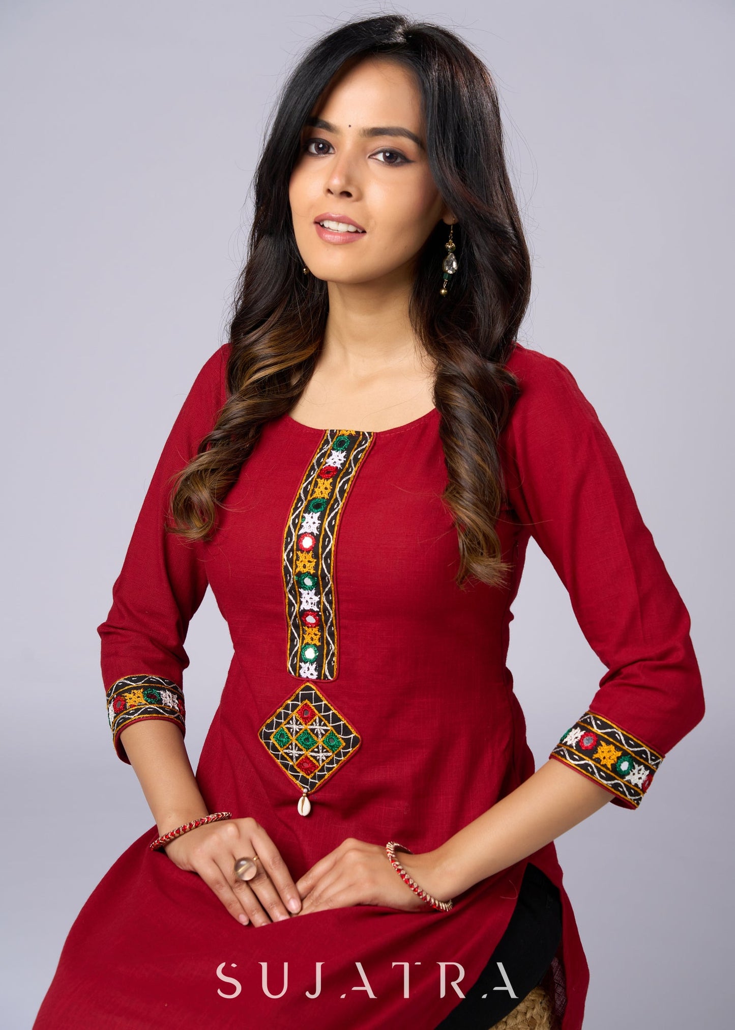 Classy Maroon Cotton Mirror Work Tunic