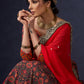 Beautiful Orange Printed Lehenga & Blouse With Mirror Work & Contrast Dupatta.