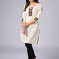 Elegant Off White Cotton Tunic with Intricate Mirror Patch Work