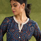 Blue Ajrakh Hand Blocked Cotton Top With Laces - Pant Optional