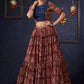 Evergreen Kalamkari Lehenga With Navy Blue Embroidered Blouse & Matching Dupatta.