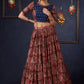 Evergreen Kalamkari Lehenga With Navy Blue Embroidered Blouse & Matching Dupatta.