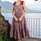 Graceful wine cotton floral printed dress with frill sleeves