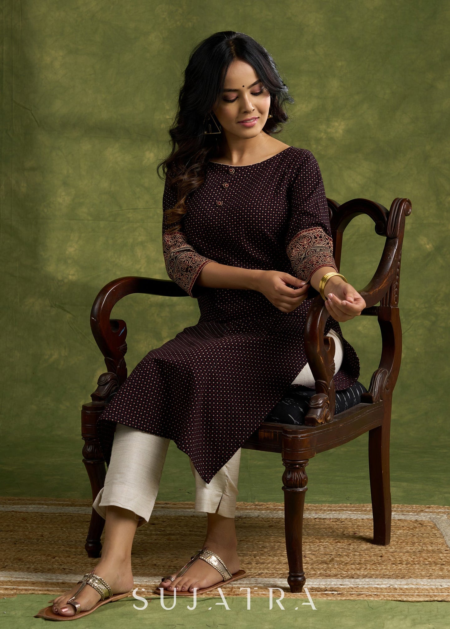 Trendy Black Cotton Ajrakh Kurta - Pant Optional