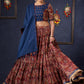 Evergreen Kalamkari Lehenga With Navy Blue Embroidered Blouse & Matching Dupatta.