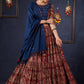 Evergreen Kalamkari Lehenga With Navy Blue Embroidered Blouse & Matching Dupatta.