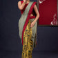 Stylish Chanderi & Hand block printed natural color Ajrakh Combination Designer Saree