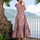 Graceful wine cotton floral printed dress with frill sleeves