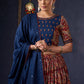 Evergreen Kalamkari Lehenga With Navy Blue Embroidered Blouse & Matching Dupatta.