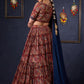 Evergreen Kalamkari Lehenga With Navy Blue Embroidered Blouse & Matching Dupatta.