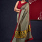 Stylish Chanderi & Hand block printed natural color Ajrakh Combination Designer Saree