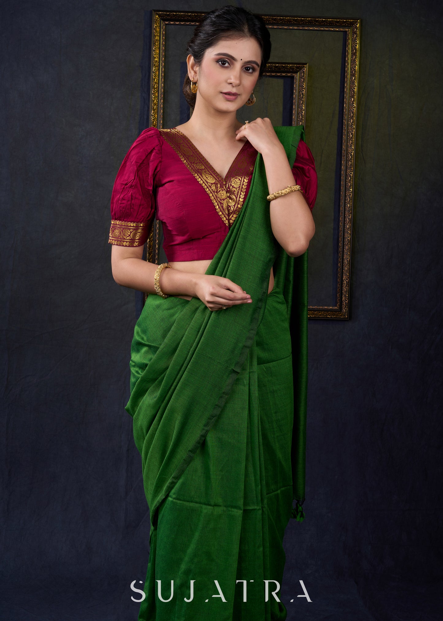 Exclusive Green Cotton Silk Saree with elegant shine