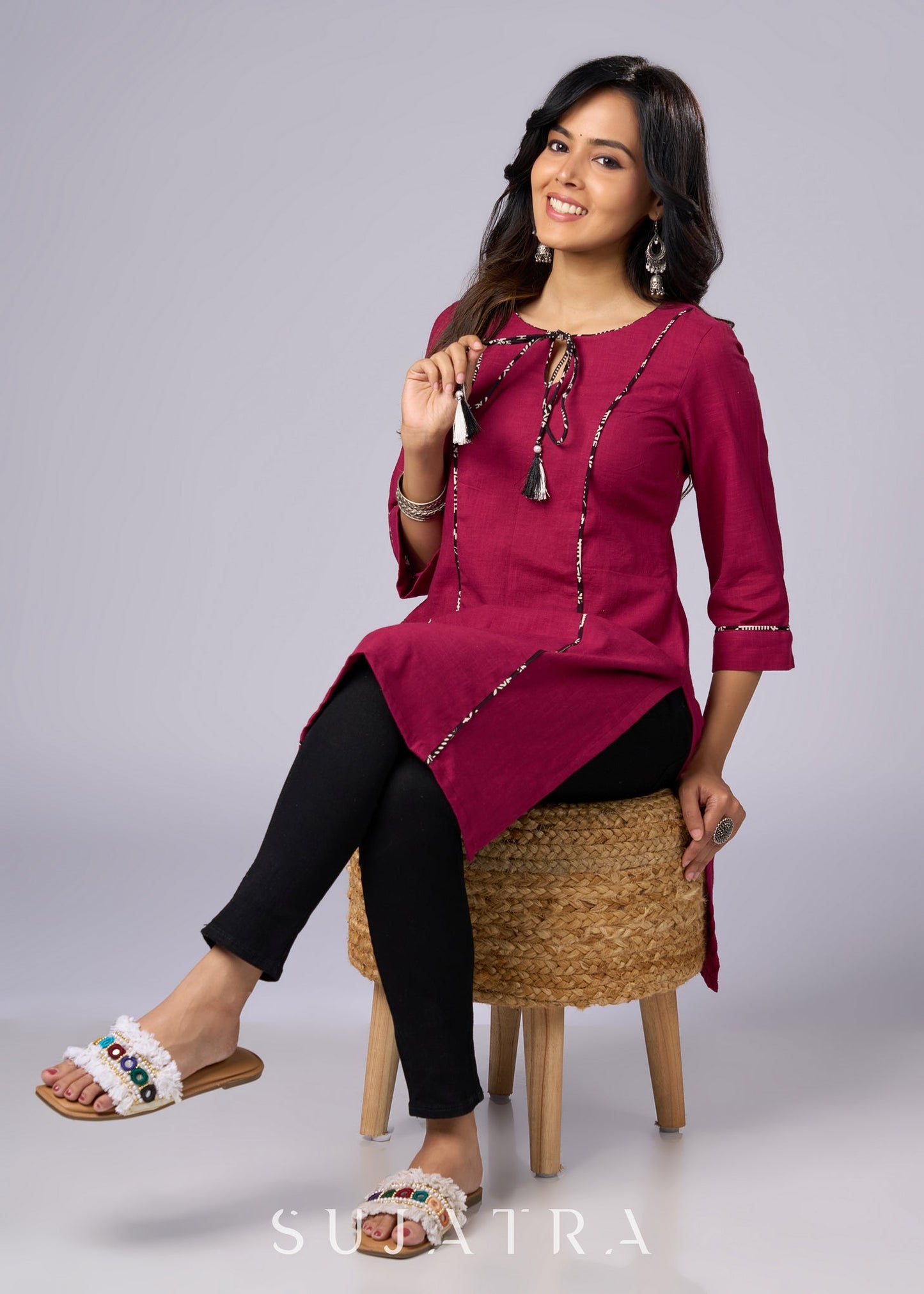 Trendy Magenta Cotton Tunic with Comfortable Silhouette