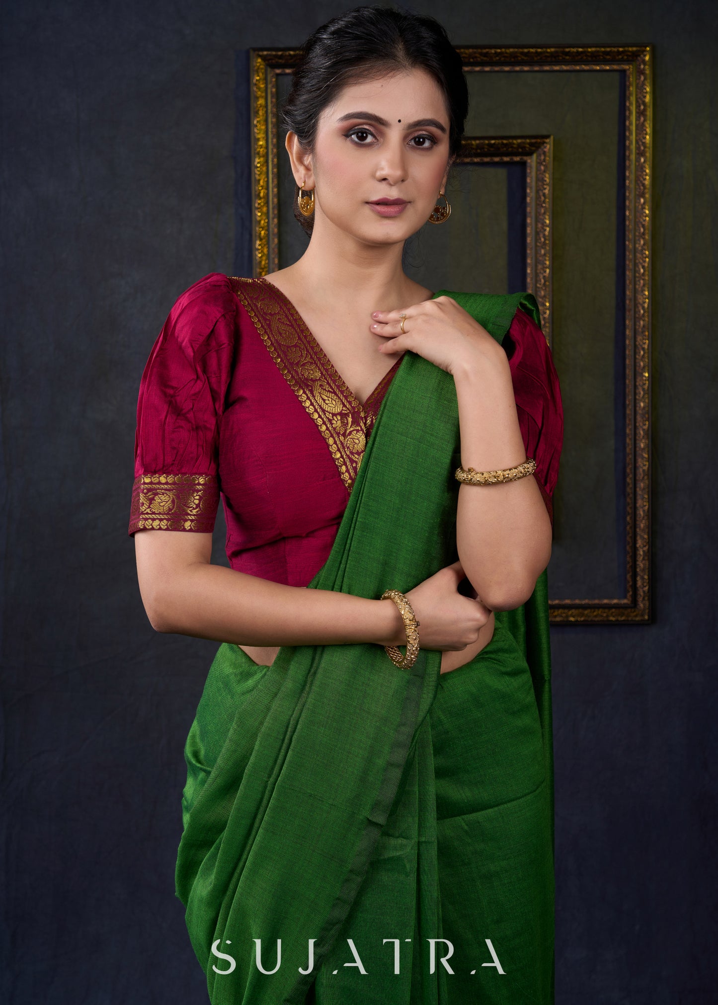 Exclusive Green Cotton Silk Saree with elegant shine