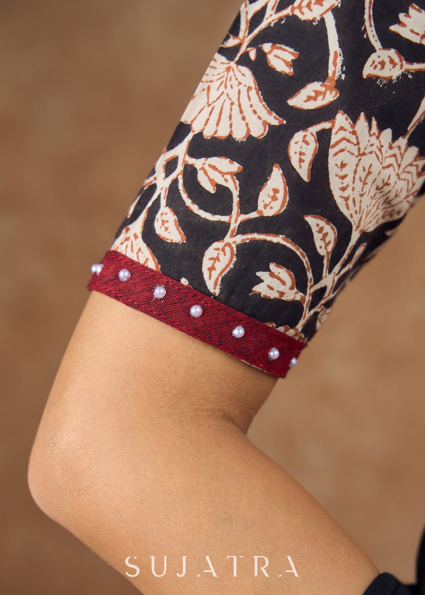 Classic cotton Ajrakh blouse with a blend of print , pattern and maroon detailing