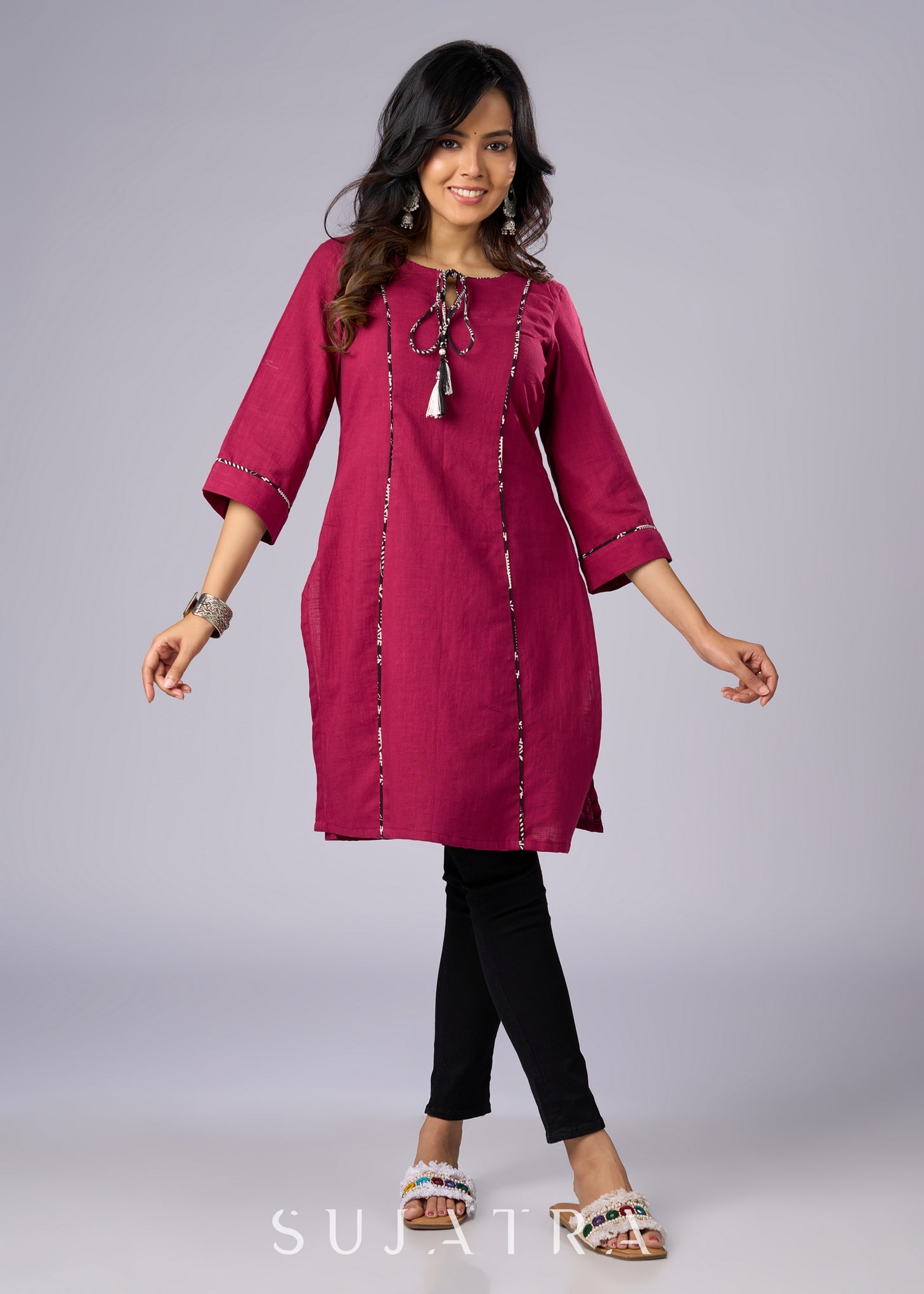 Trendy Magenta Cotton Tunic with Comfortable Silhouette