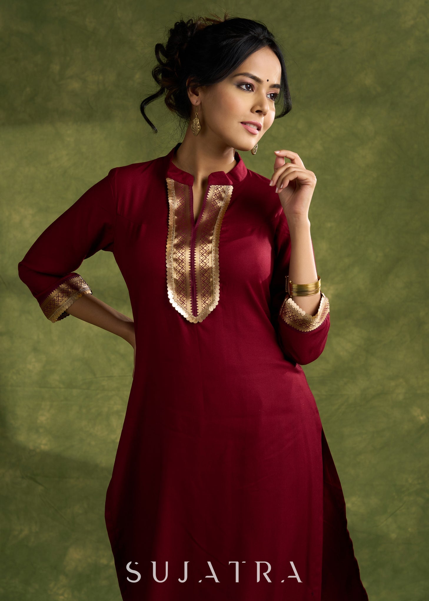 Graceful Maroon Rayon Flowy Kurta - Palazzo Optional